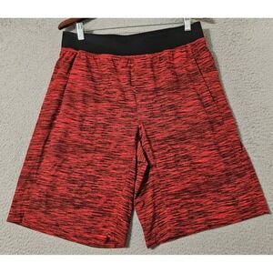 Lululemon Core Short Mens Large 11" Hidden Pocket Unlined‎ Black Red Heathered